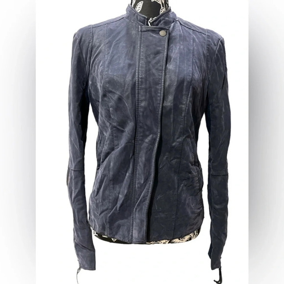 Free People Blue Vegan Leather/Suede Moto Jacket – Size Large - Picture 1 of 13
